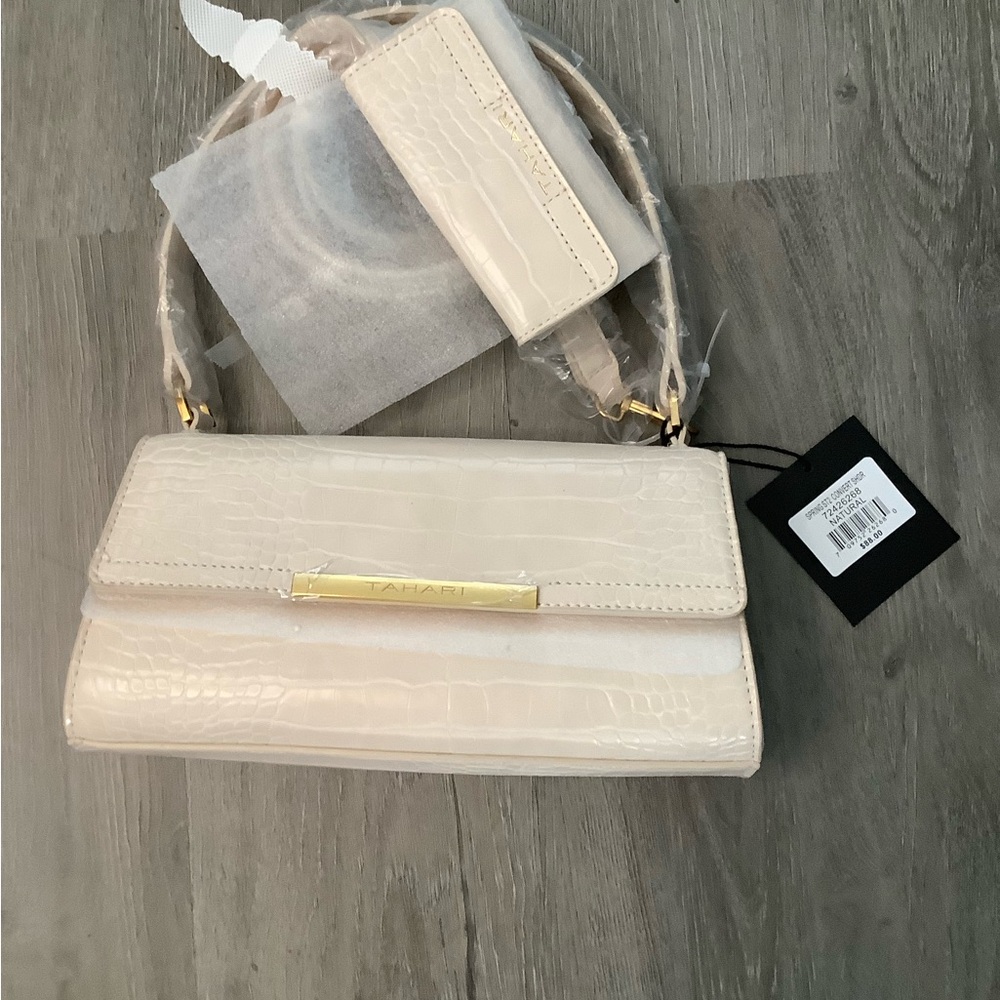 Tahari Cream Clutch Convertible Crossbody Handbag NWT